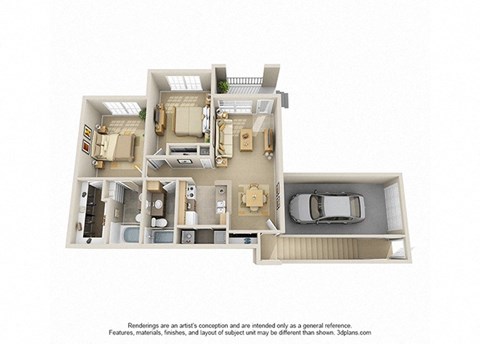 Floor plan for 2 beds, 2 baths, 896 sqft